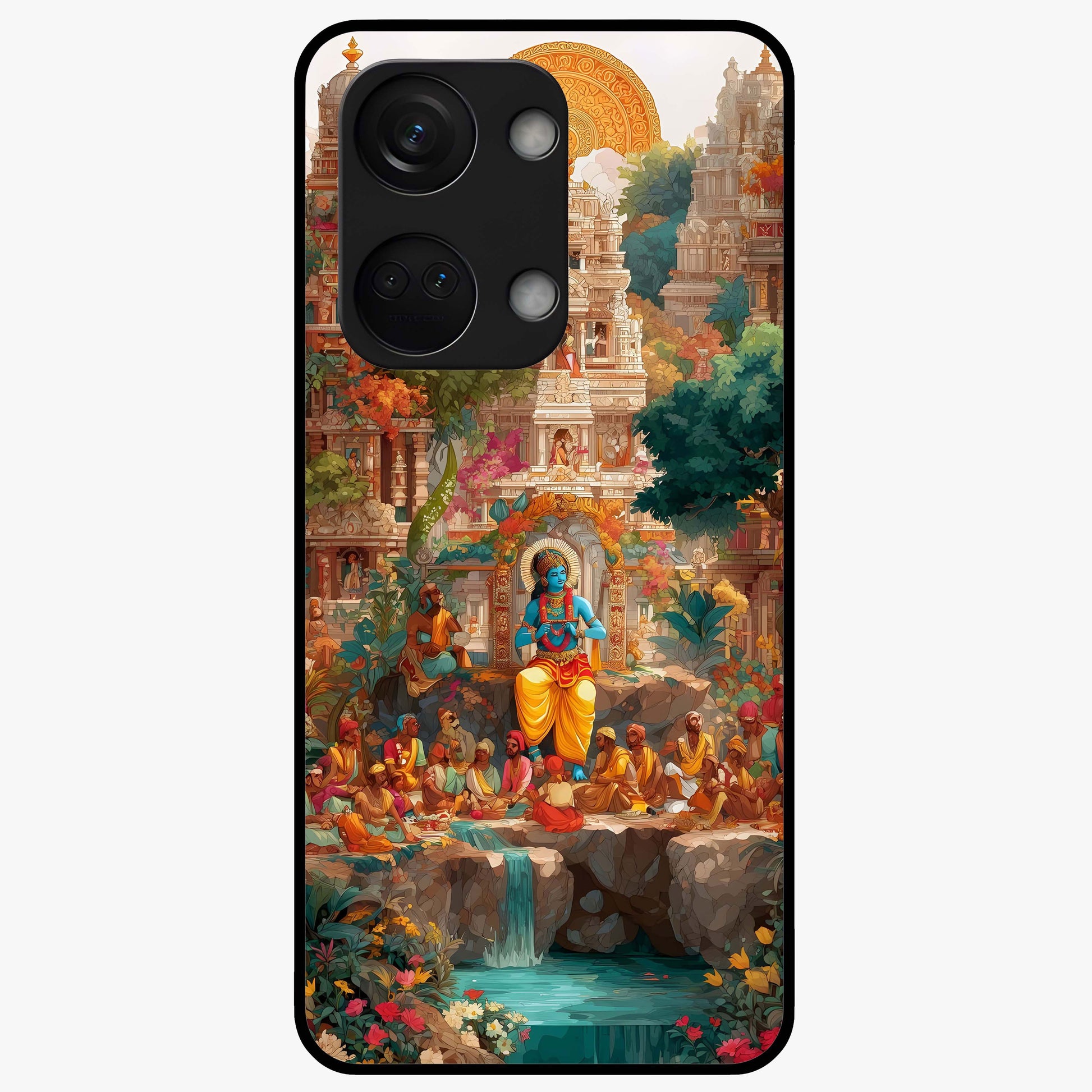 Sacred Sunlight Gods Glass Case for 1+Nord 3 powerful front view featuring divine artwork bathed in golden sunlight