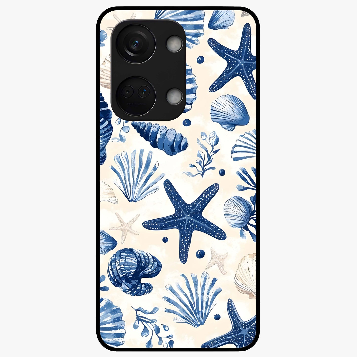 Seaside Starfish Magic Glass Case for 1+Nord 3 cheerful front view featuring starfish artwork in ocean tones