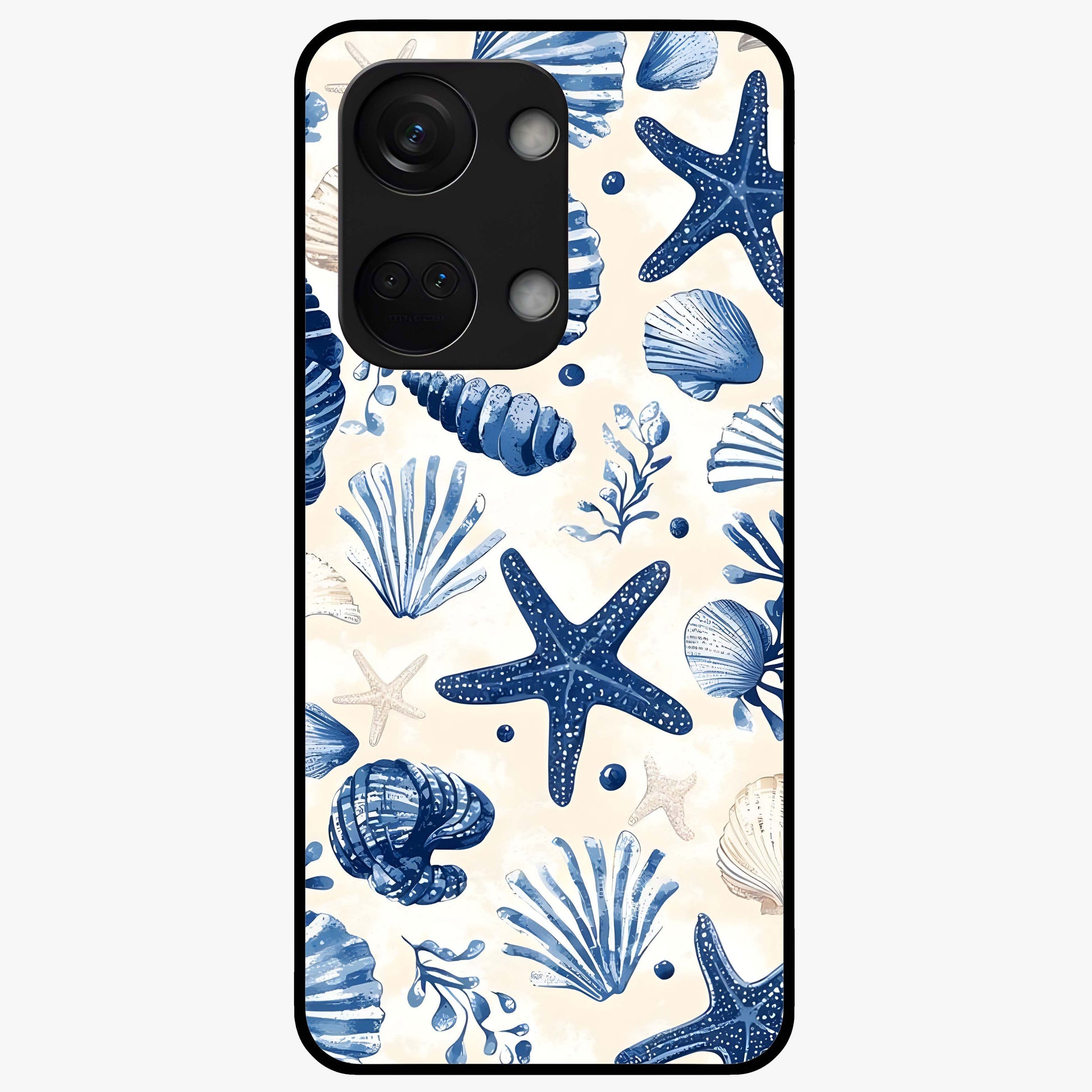 Seaside Starfish Magic Glass Case for 1+Nord 3 cheerful front view featuring starfish artwork in ocean tones