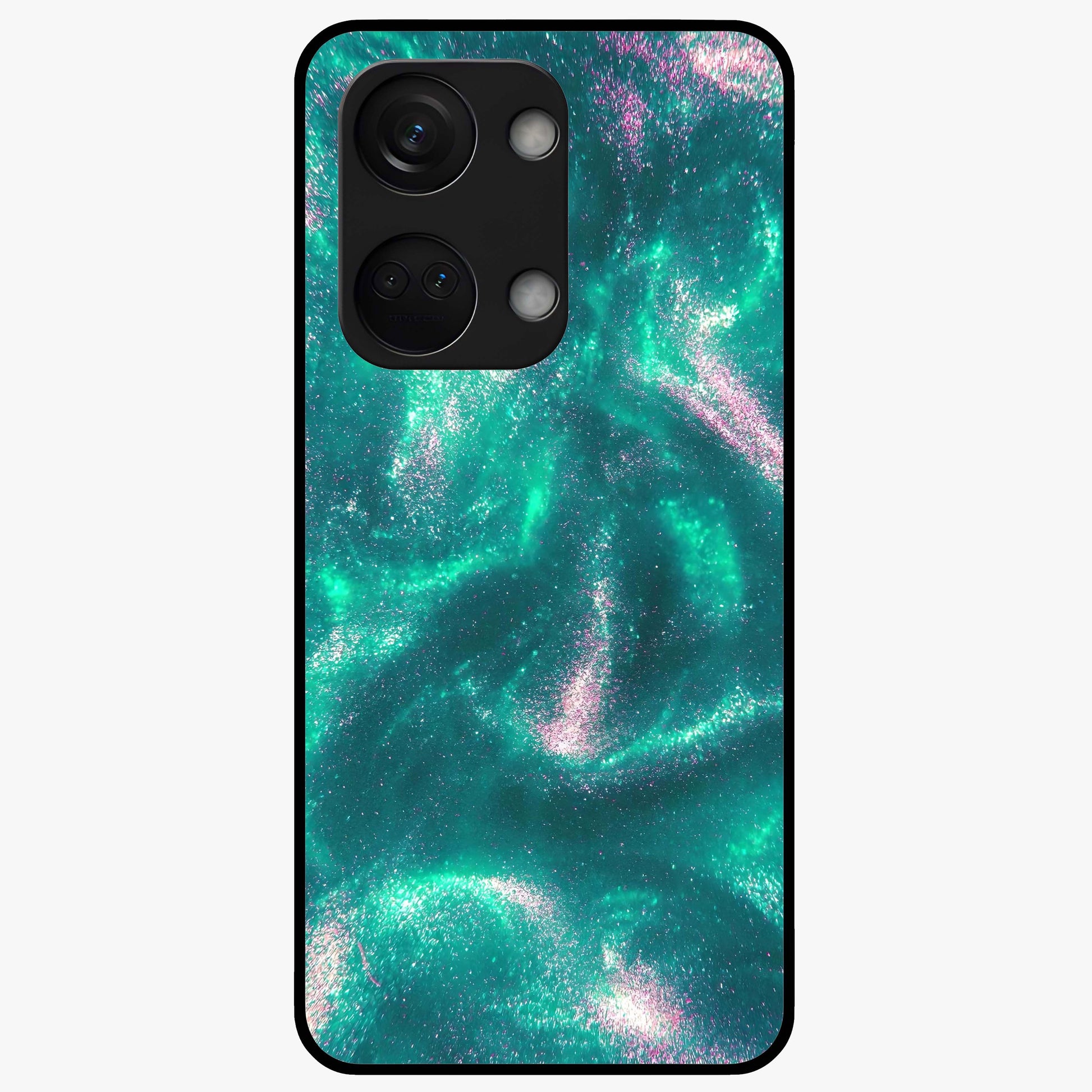 Shimmering Nebula Waves Glass Case for 1+Nord 3 vibrant front view featuring cosmic wave artwork in glowing tones