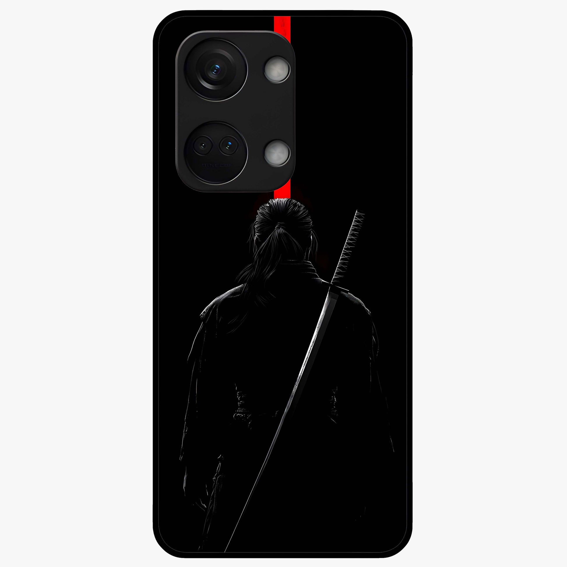 Silent Blade Resolve Glass Case for 1+Nord 3 bold front view featuring stealth warrior inspired artwork