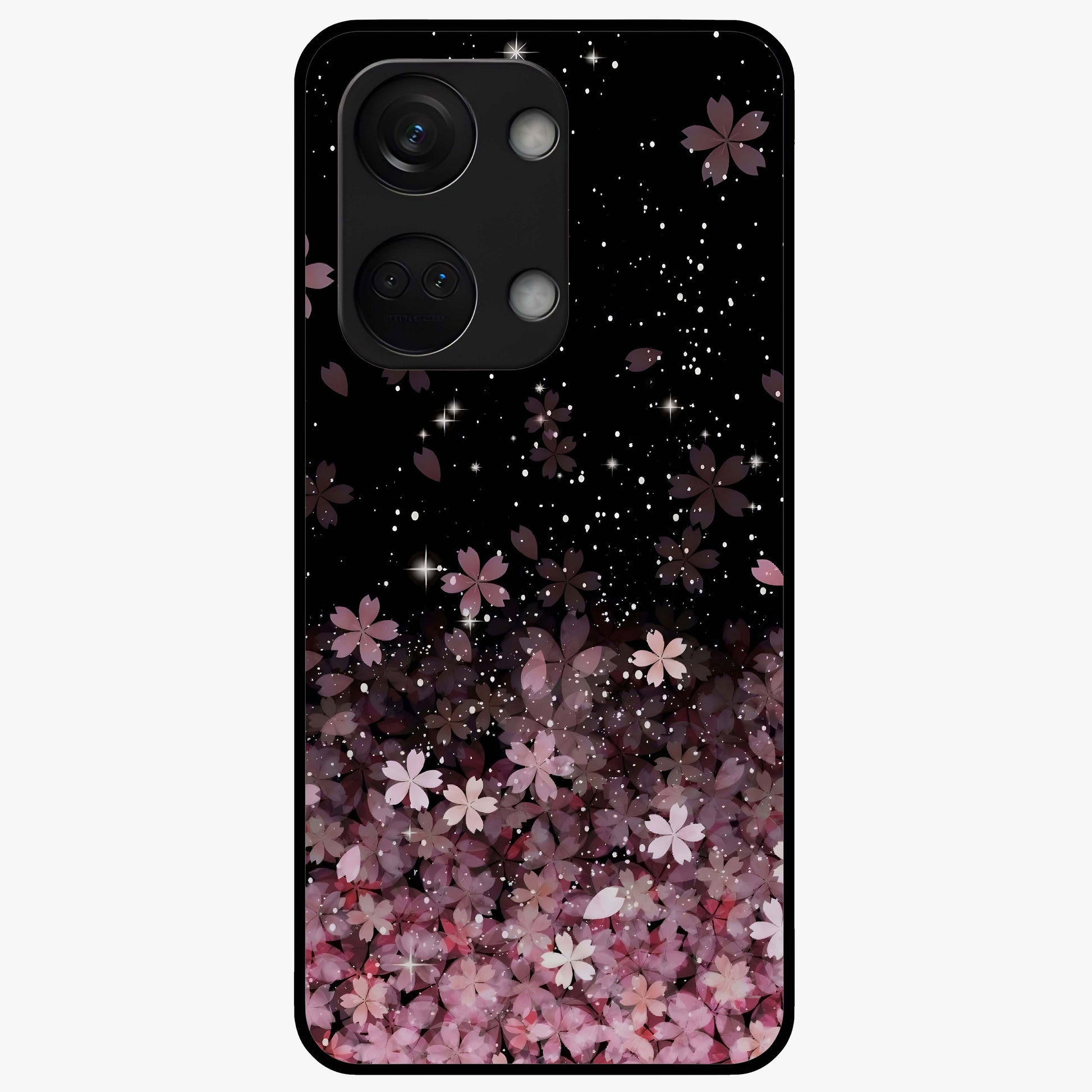 Small Starry Flowers Glass Case for 1+Nord 3 charming front view featuring tiny floral artwork with star accents