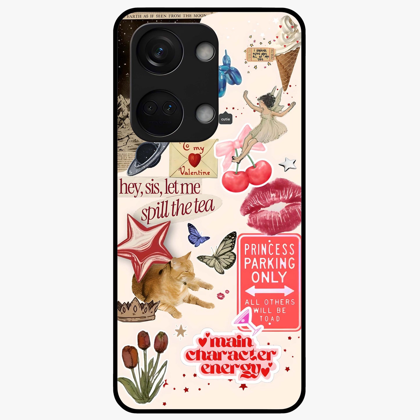 Spill the Tea Retro Collage Glass Case for 1+Nord 3 playful front view featuring vintage style collage artwork