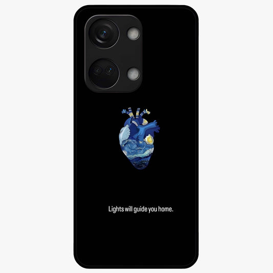 Starry Heart Compass Glass Case for 1+Nord 3 artistic front view featuring heart shaped compass artwork with star details