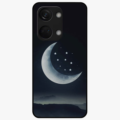 Starry Moon Pattern Glass Case for 1+Nord 3 dreamy front view featuring moon and star patterned artwork