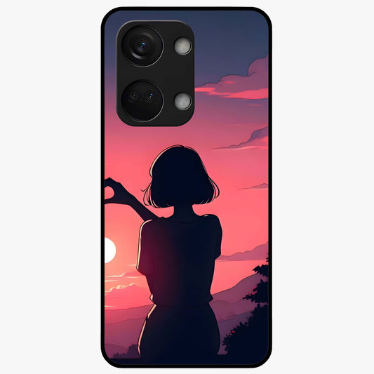 Sunset Silhouette Boy Glass Case for 1+Nord 3 artistic front view featuring boy silhouette against warm sunset backdrop