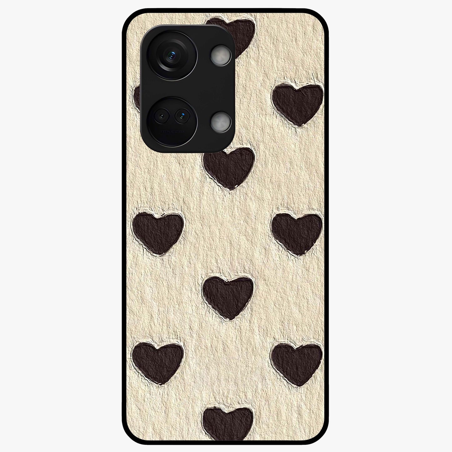 Textured Love Pattern Glass Case for 1+Nord 3 romantic front view featuring heart themed textured artwork