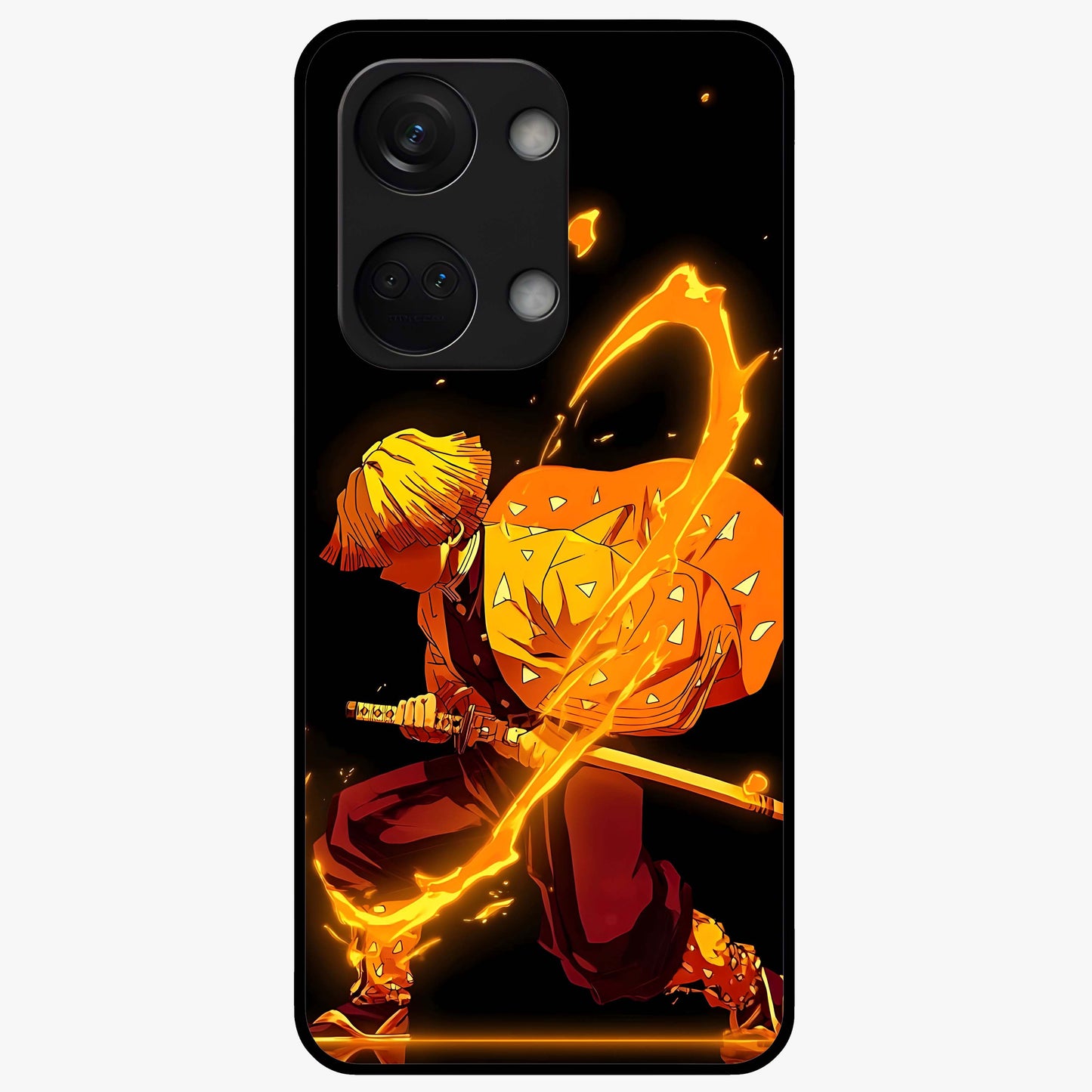 Thunder Flame Execution Glass Case for 1+Nord 3 intense front view featuring lightning and flame inspired artwork