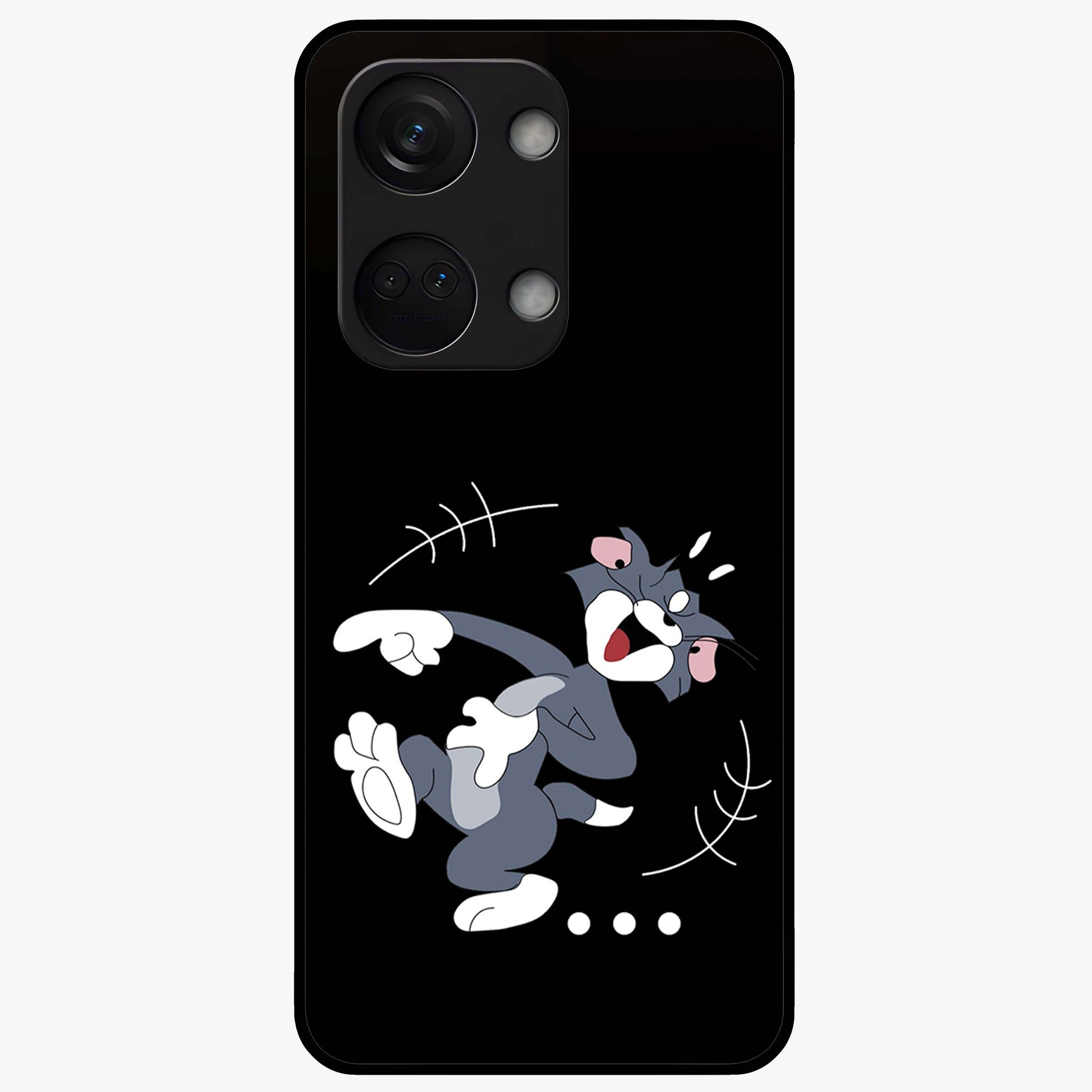 Tom in Trouble Glass Case for 1+Nord 3 playful front view featuring animated character artwork in humorous theme