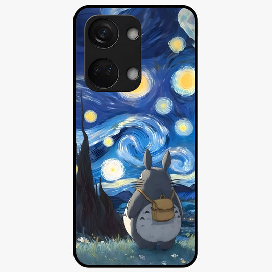 Totoro in Van Gogh Art Glass Case for 1+Nord 3 artistic front view featuring whimsical character artwork in painterly style