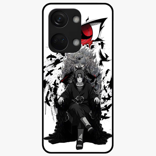 Uchiha Shadow Throne Glass Case for 1+Nord 3 intense front view featuring dark anime inspired throne artwork