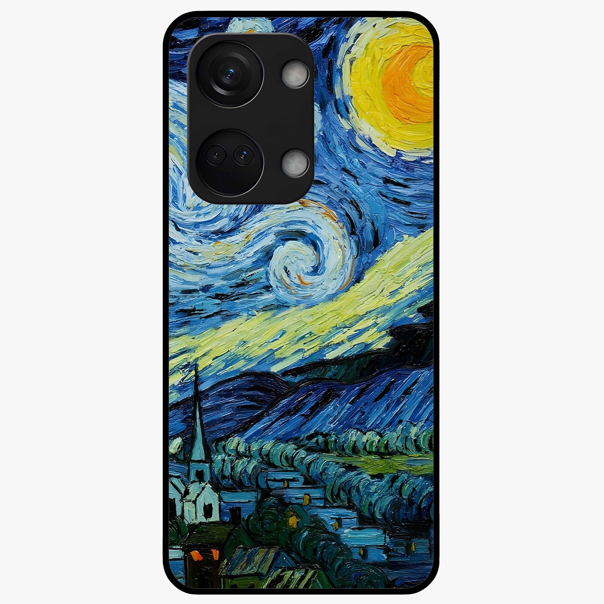 Van Gogh Art Glass Case for 1+Nord 3 artistic front view featuring painterly inspired classic artwork
