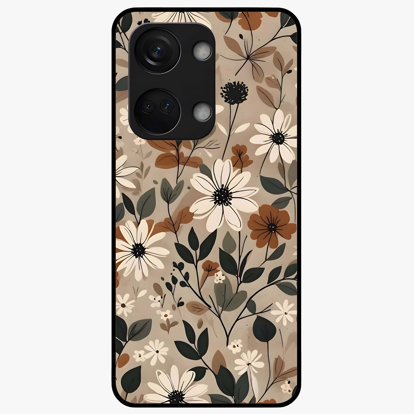 Vector Flowers Glass Case for 1+Nord 3 clean front view featuring sharp vector style floral artwork