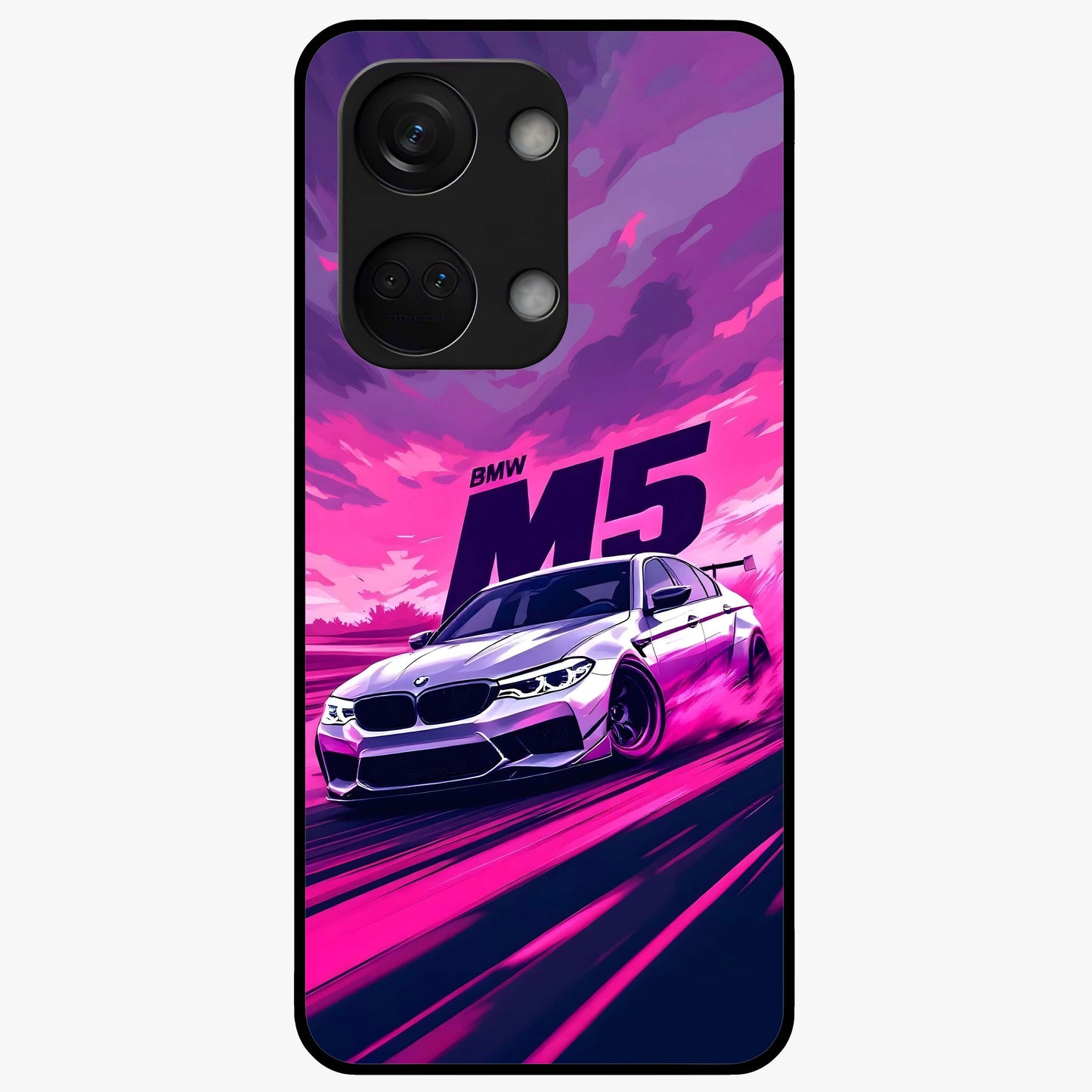 Velocity Drift Pulse Glass Case for 1+Nord 3 dynamic front view featuring racing inspired motion artwork