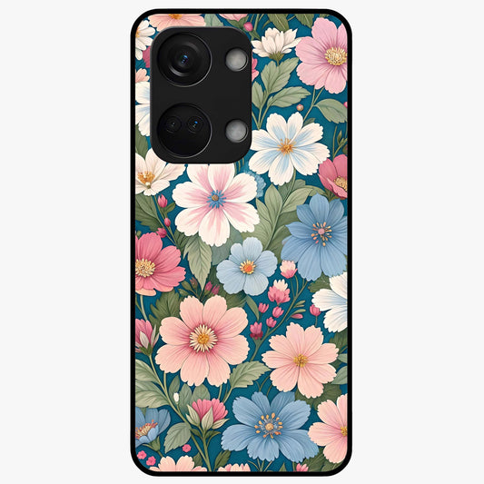 Vintage Floral Charm Glass Case for 1+Nord 3 graceful front view featuring charming retro floral artwork