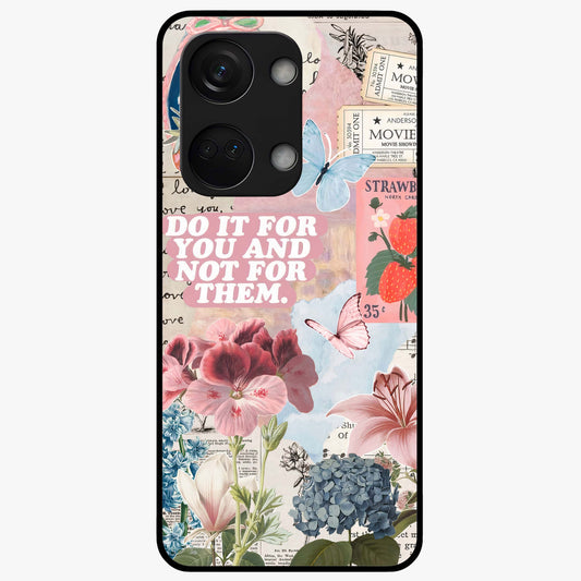 Whimsical Vintage Aesthetic Glass Case for 1+Nord 3 charming front view featuring dreamy retro inspired artwork