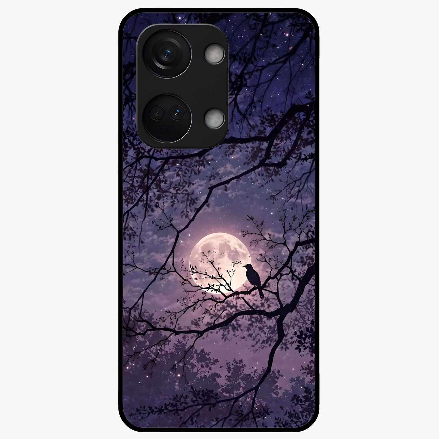 Whispering Moon Silence Glass Case for 1+Nord 3 serene front view featuring moon inspired artwork in calm night tones