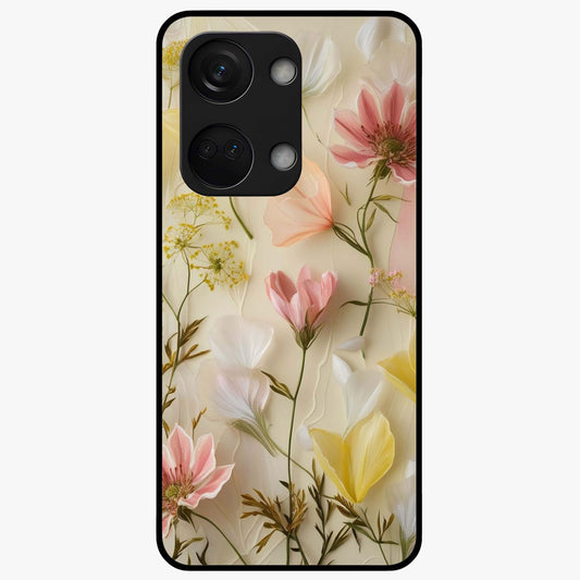 Whispering Petal Harmony Glass Case for 1+Nord 3 elegant front view featuring soft floral artwork in pastel tones