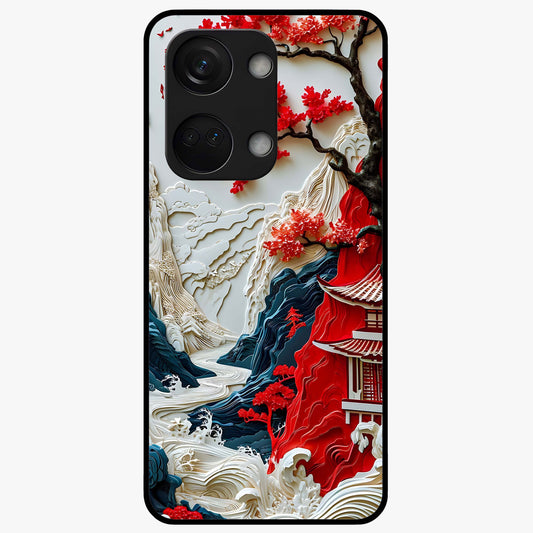 Whispers of Sakura Waves Glass Case for 1+Nord 3 artistic front view featuring cherry blossom artwork blended with flowing waves