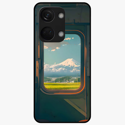 Window to Fuji Glass Case for 1+Nord 3 scenic front view featuring Mount Fuji artwork framed through a window design
