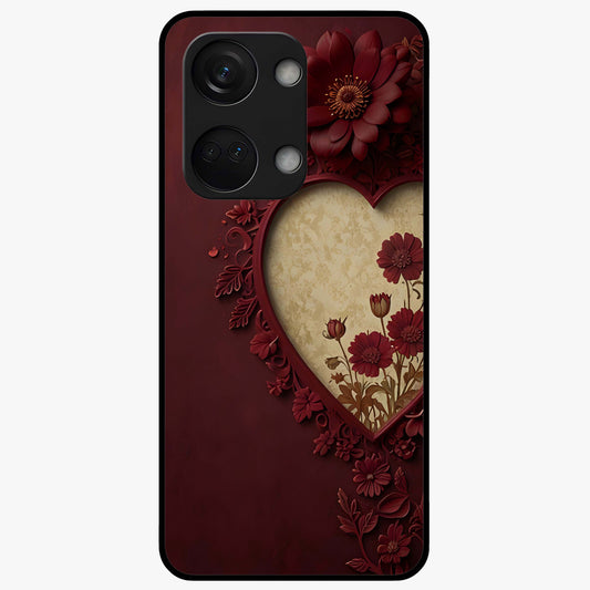 Wine Heart Vintage Art Glass Case for 1+Nord 3 romantic front view featuring heart shaped vintage wine inspired artwork