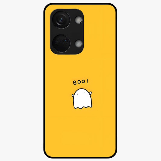 Yellow Boo Ghost Glass Case for 1+Nord 3 playful front view featuring cute ghost artwork in vibrant yellow tones