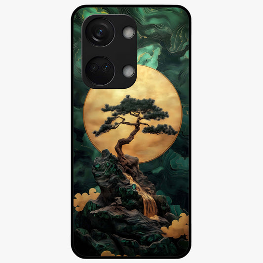 Zen Moon Rise Glass Case for 1+Nord 3 tranquil front view featuring rising moon artwork in minimalist style