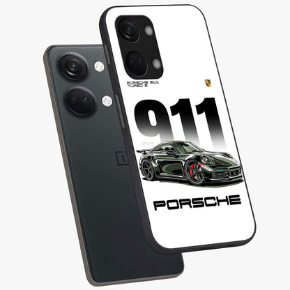 911 Turbo Dominance Glass Case for 1+Nord 3 premium angled mockup showcasing glossy glass finish and racing inspired design
