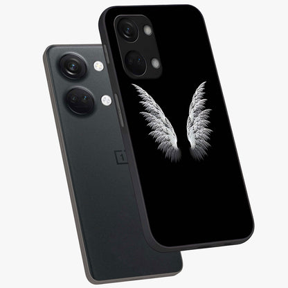 Angel Wing Grace Glass Case for 1+Nord 3 angled mockup showcasing glossy finish and graceful feather design