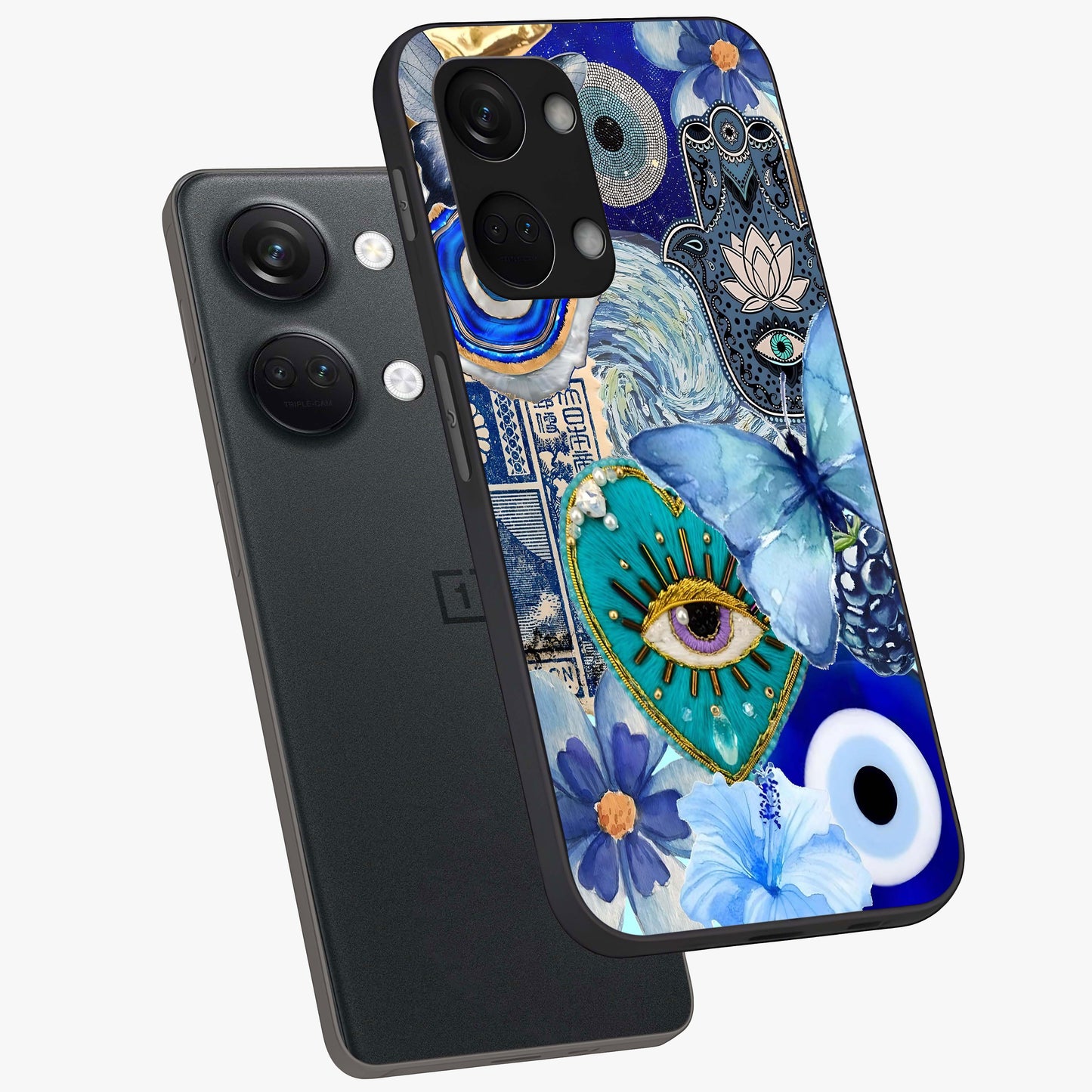 Audrey Zivan Glass Case for 1+Nord 3 angled mockup showcasing glossy glass finish and modern visual artwork
