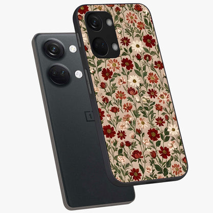 Biege Flower With Leaf Glass Case for 1+Nord 3 angled mockup showcasing glossy finish and minimal botanical design
