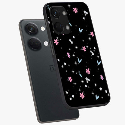 Black Aesthetic Wallpapers Glass Case for 1+Nord 3 angled mockup showcasing glossy finish and deep black tones