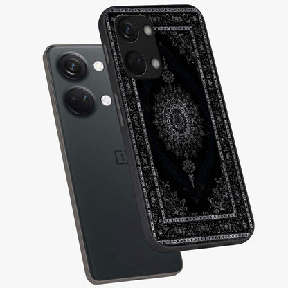 Black Persian Carpet Glass Case for 1+Nord 3 angled mockup showcasing glossy finish and detailed ornamental design