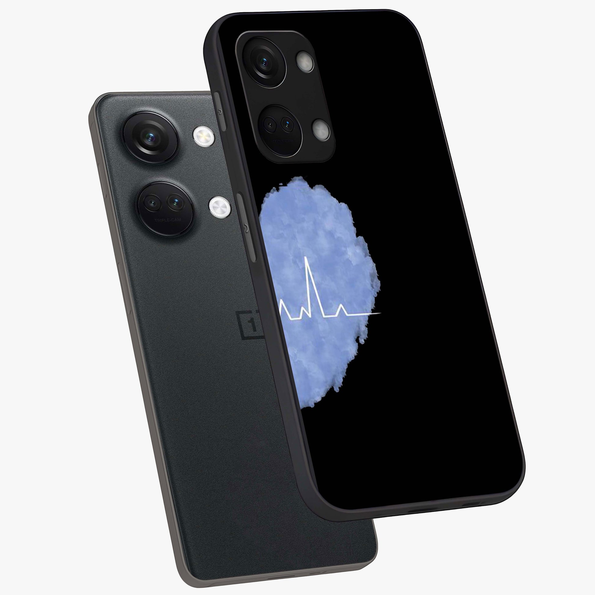 Blue Pulse Bond Glass Case for 1+Nord 3 angled mockup showcasing glossy glass finish and vibrant energy design