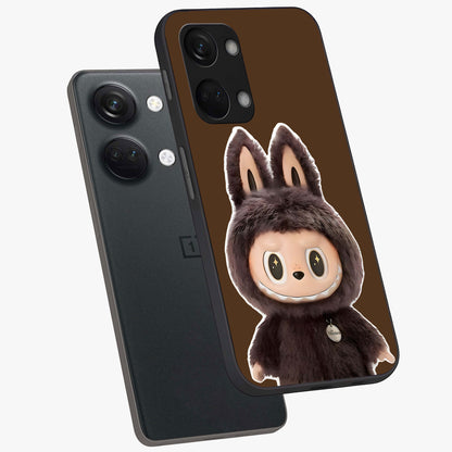 Brown Labubu Design Glass Case for 1+Nord 3 angled mockup showcasing glossy finish and detailed cartoon illustration