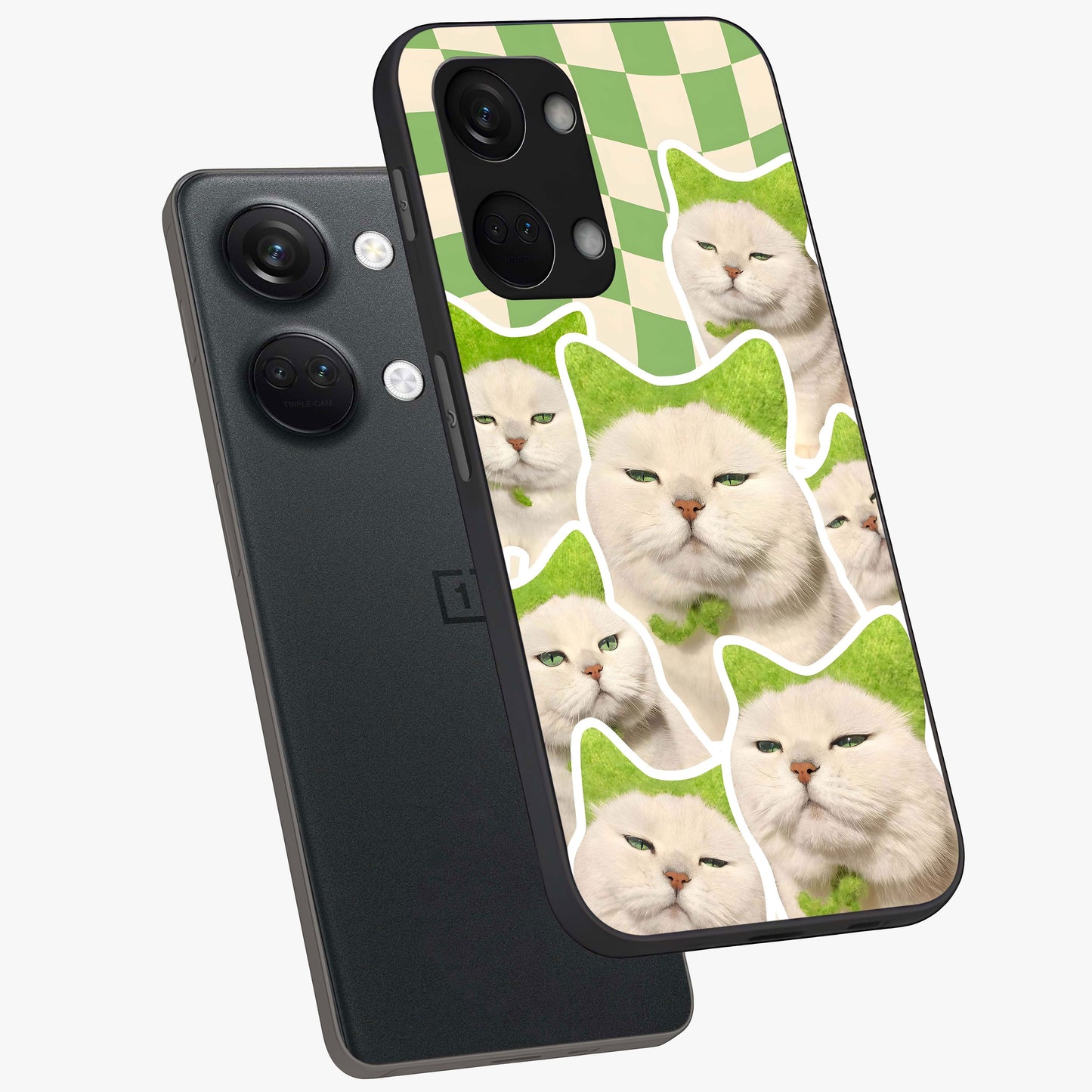 Cats Ethereal Bloom Glass Case for 1+Nord 3 angled mockup showcasing glossy finish and dreamy pastel tones