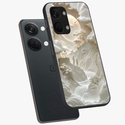 Celestial Origami Glass Case for 1+Nord 3 angled mockup showcasing glossy finish and geometric celestial design