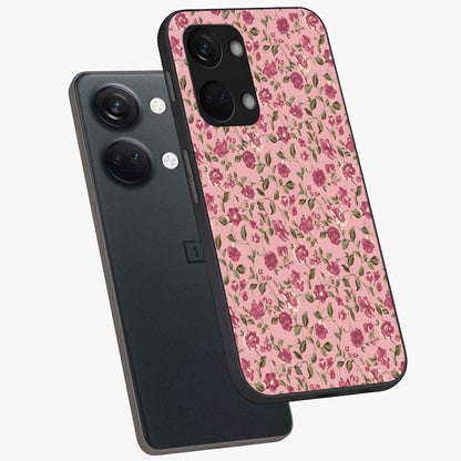 Charming Pink Floral Glass Case for 1+Nord 3 angled mockup showcasing glossy finish and elegant bloom detailing