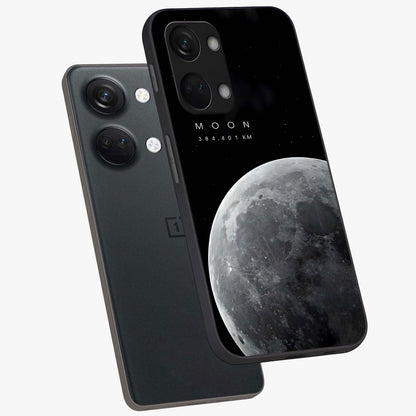 Cosmic Moon Glow Glass Case for 1+Nord 3 angled mockup showcasing glossy finish and luminous night design