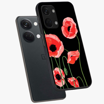 Crimson Garden Dream Glass Case for 1+Nord 3 angled mockup showcasing glossy finish and vibrant bloom detailing