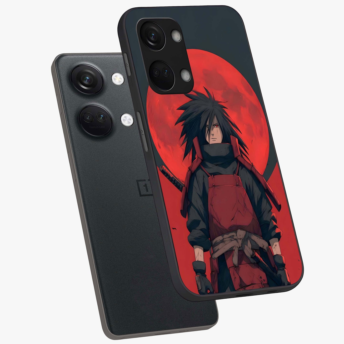Crimson Moon Warlord Glass Case for 1+Nord 3 angled mockup showcasing glossy finish and intense dark red tones