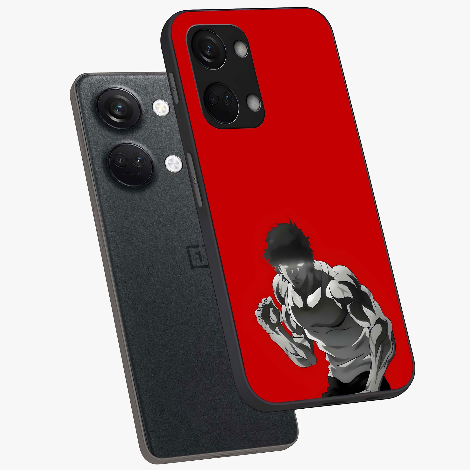 Crimson Power Rush Glass Case for 1+Nord 3 angled mockup showcasing glossy finish and high energy design