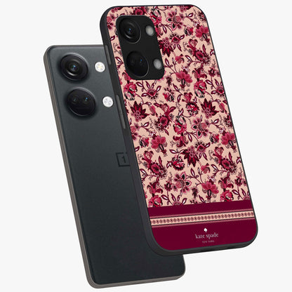 Crimson Rose Charm Glass Case for 1+Nord 3 angled mockup showcasing glossy finish and romantic floral detailing