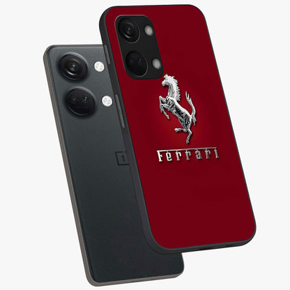 Crimson Stallion Prestige Glass Case for 1+Nord 3 angled mockup showcasing glossy finish and bold equestrian detailing