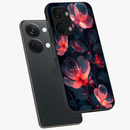 Dark Shade of Flower Glass Case for 1+Nord 3 angled mockup showcasing glossy finish and bold contrast detailing