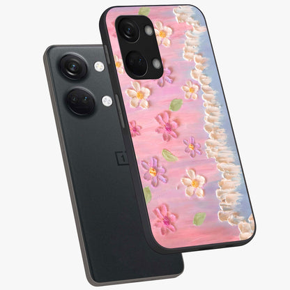 Dreamy Painted Garden Glass Case for 1+Nord 3 angled mockup showcasing glossy finish and vibrant brushstroke textures