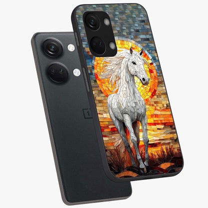 Elected Horse Glass Case for 1+Nord 3 angled mockup showcasing glossy finish and dynamic equestrian detailing