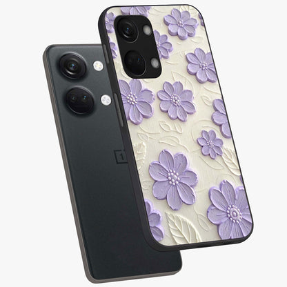 Floral Wall Art With Purple Flowers Glass Case for 1+Nord 3 angled mockup showcasing glossy finish and rich violet tones