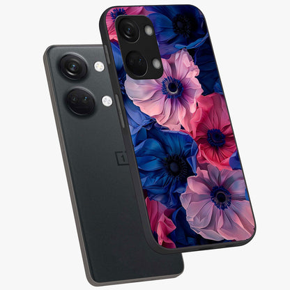 Flower Paper Art Pattern Glass Case for 1+Nord 3 angled mockup showcasing glossy finish and textured paper detailing