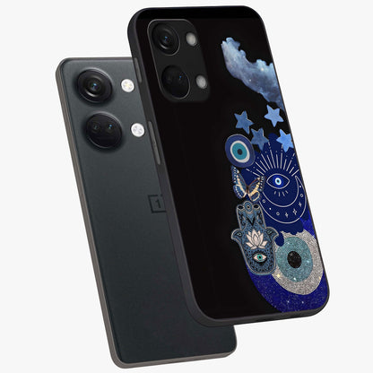 Galactic Charm Cluster Glass Case for 1+Nord 3 angled mockup showcasing glossy finish and vibrant star detailing